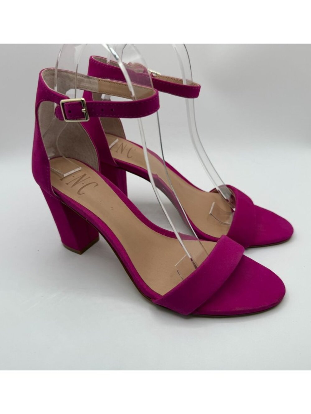 INC Kivah Ankle Strap Block Heel Women Size 6.5M Fuchsia Open Toe Dressy Sandals